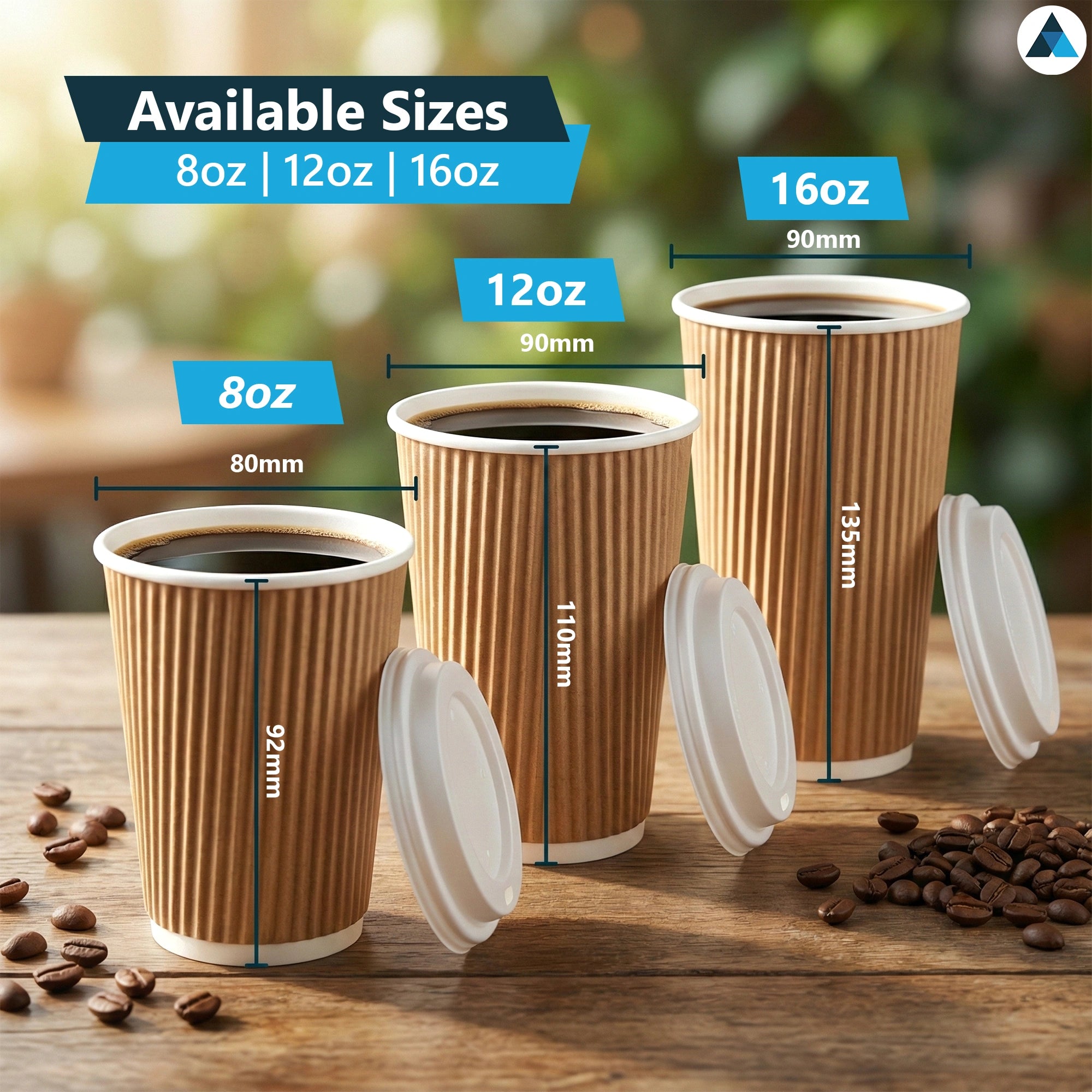 8oz Brown Ripple Cups with Lids