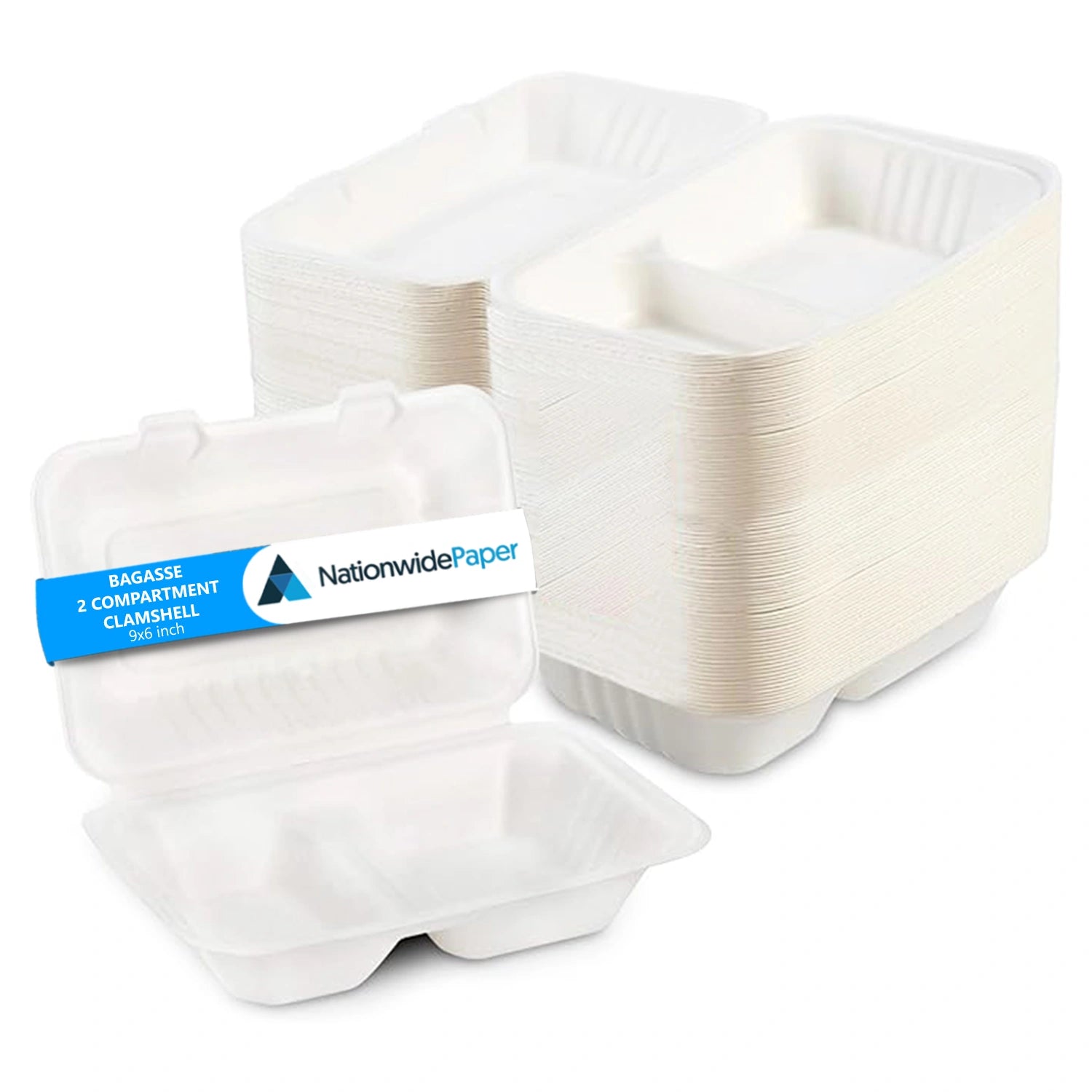 9x6 Inch Bagasse Clamshells Takeaway Box