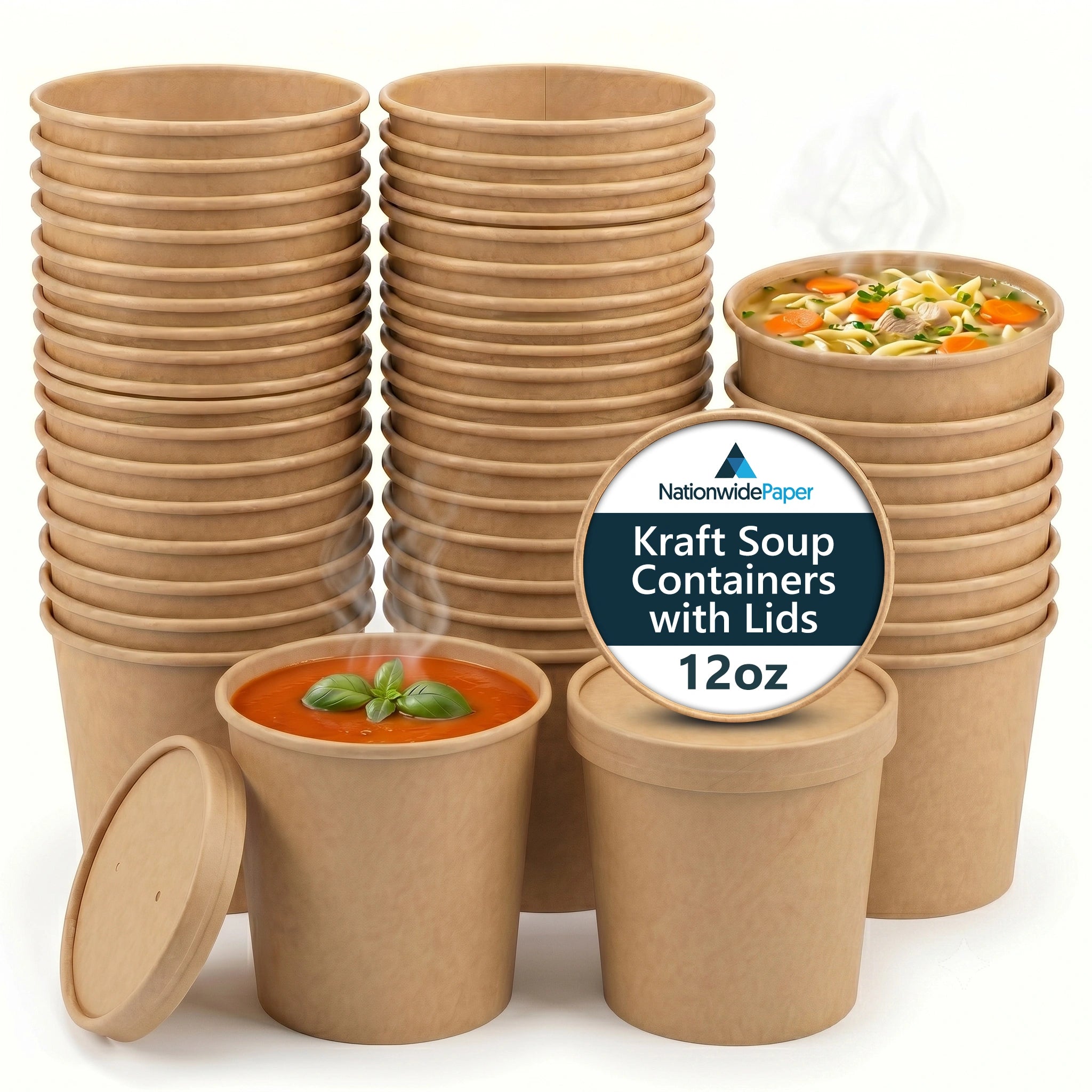 12oz Brown Kraft Soup Containers with Lids