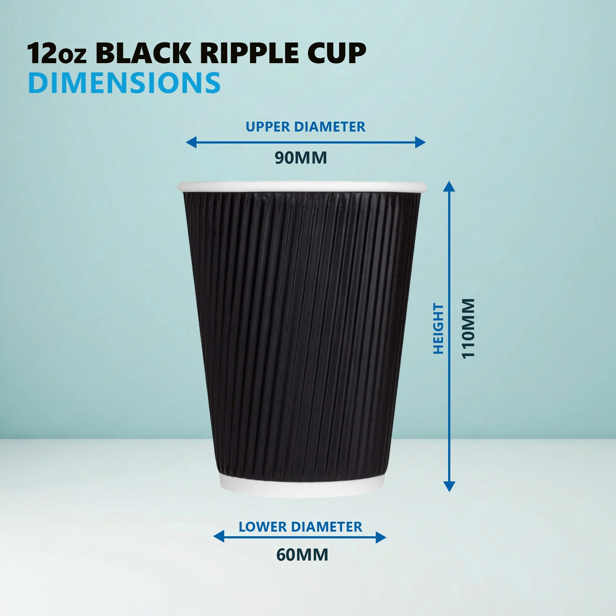 12oz/355ml Black Ripple Cups with Lids for Hot and Cold Coffee
