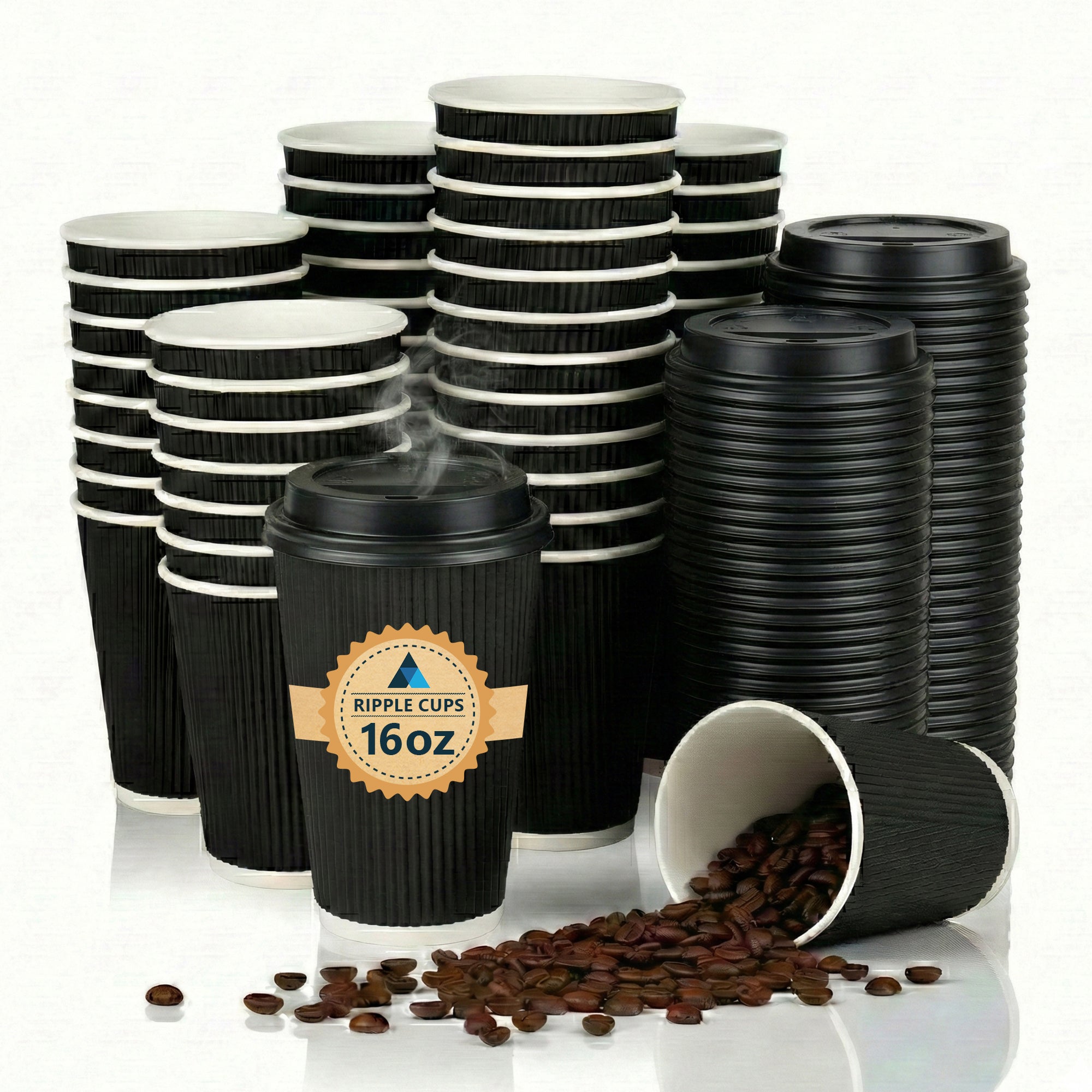 16oz/475ml Black Ripple Cups with Lids for Hot Coffee