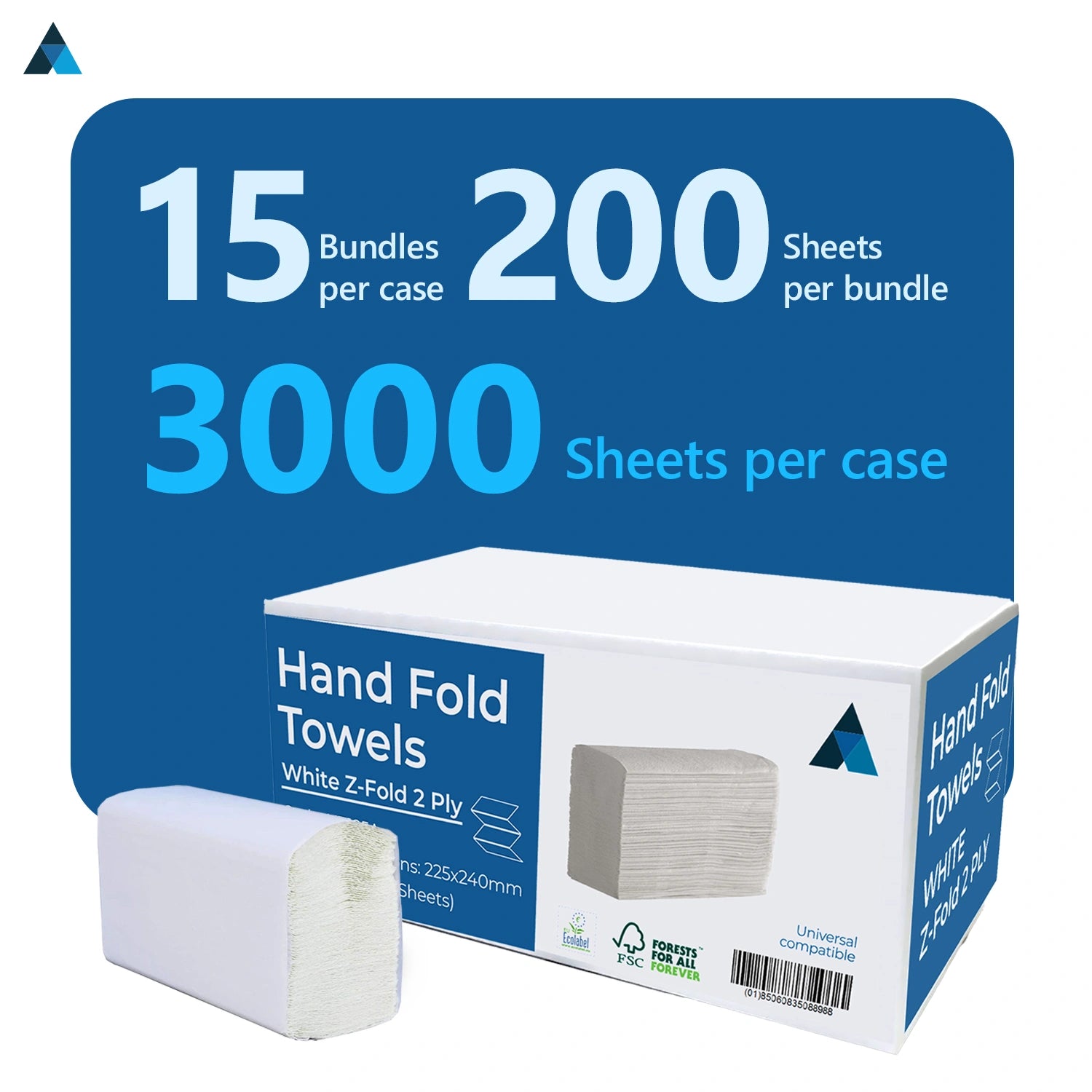 22.5x24cm Paper Towels 3000 Sheets Extra Strong 2 Ply Paper Towels Z Fold White