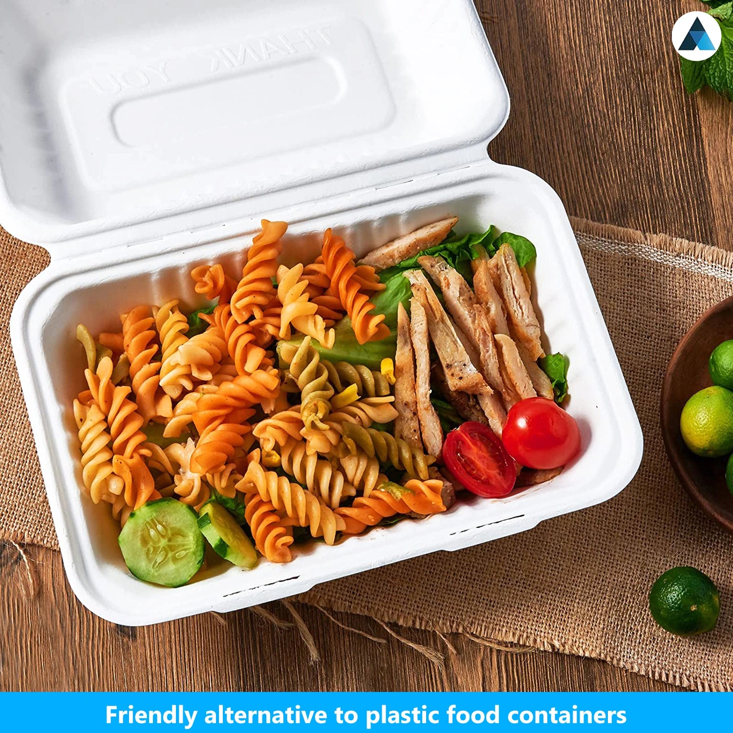 9x6 Inch Bagasse Clamshells 1 Compartment Takeaway Box