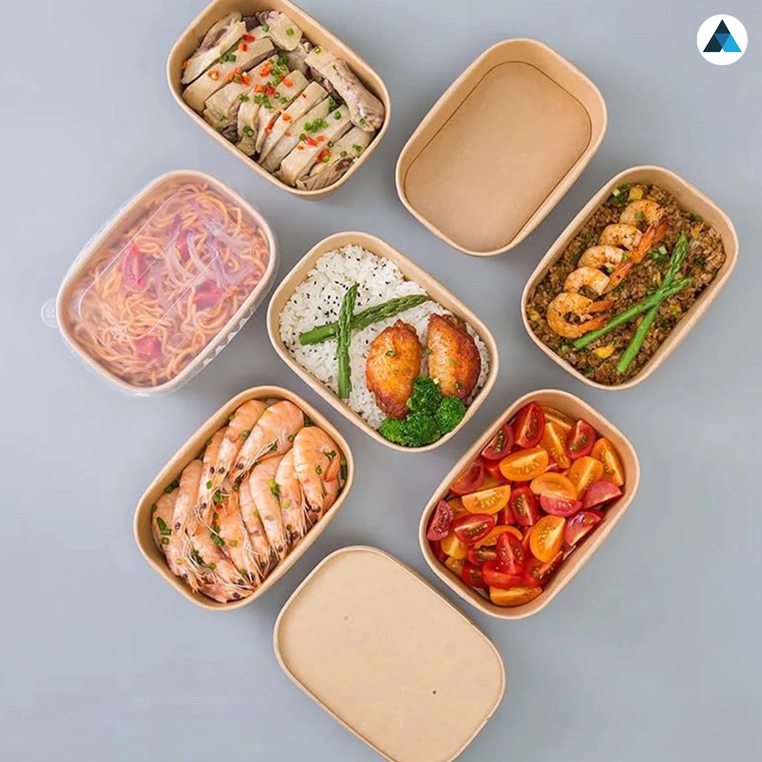 Rectangular Kraft Disposable Food Containers with Lids