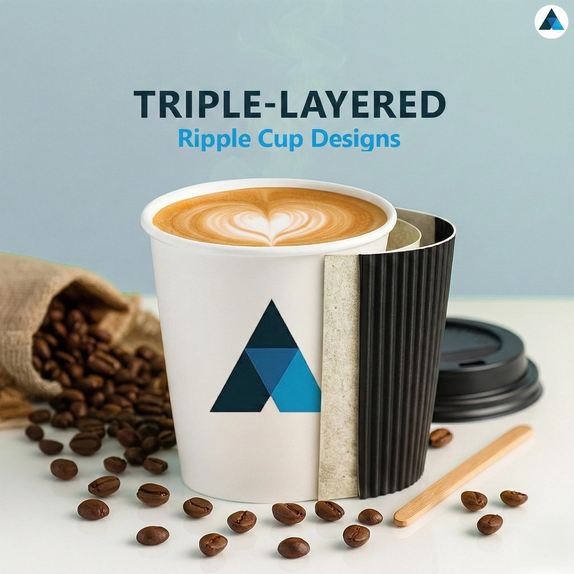 8oz/235ml Black Triple Wall Ripple Cups with Lids