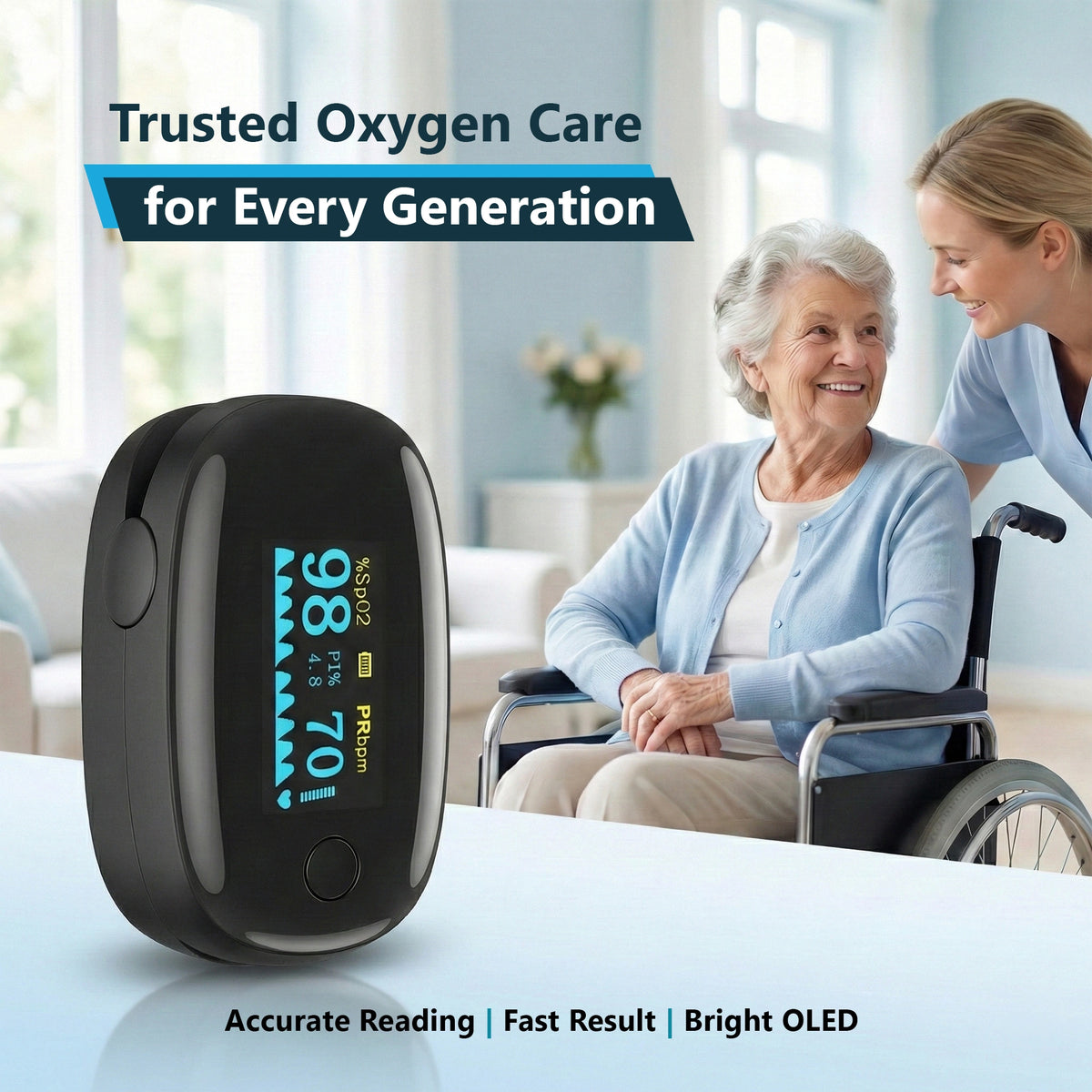 White & Black Fingertip Pulse Oximeter with OLED Display
