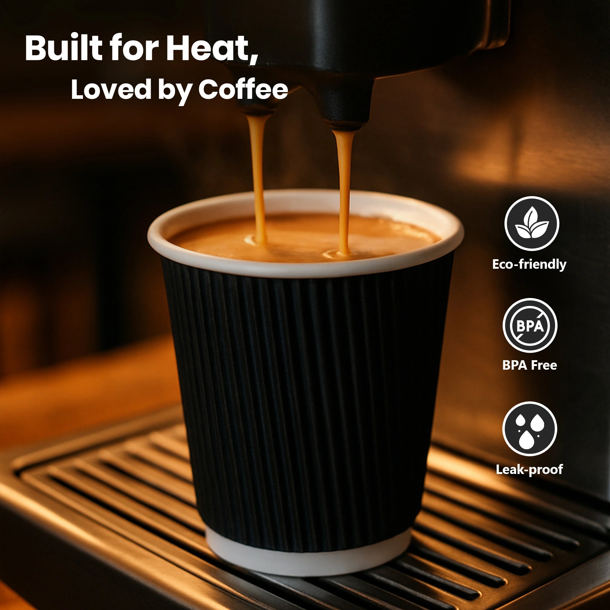 16oz/475ml Black Ripple Cups for Coffee