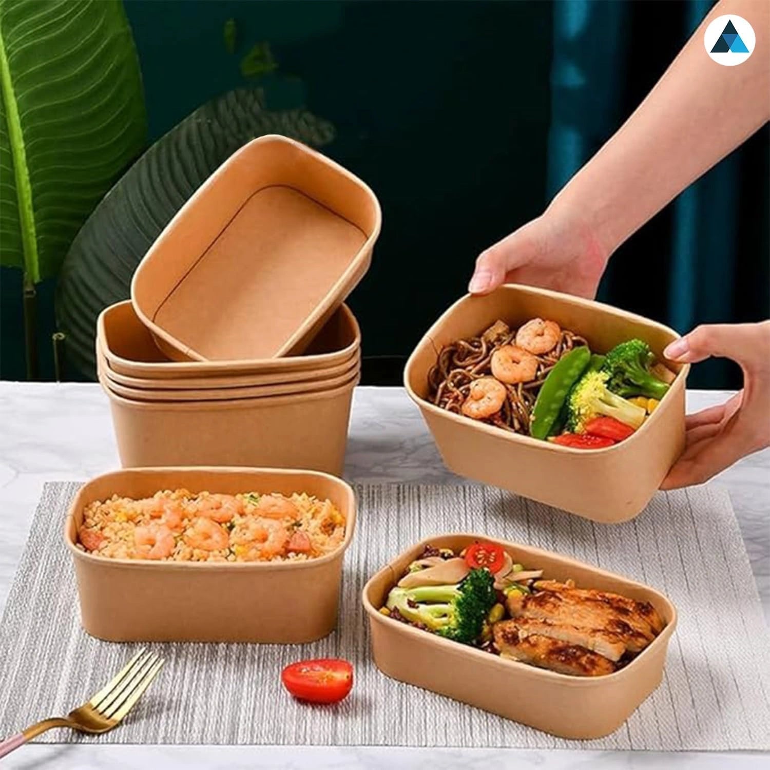 500ml Rectangular Kraft Disposable Food Containers with Lids