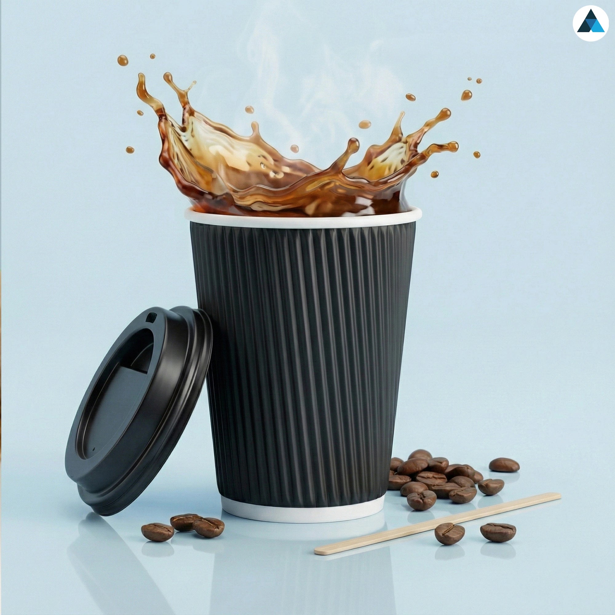12oz/355ml Black Ripple Cups with Lids for Hot and Cold Coffee