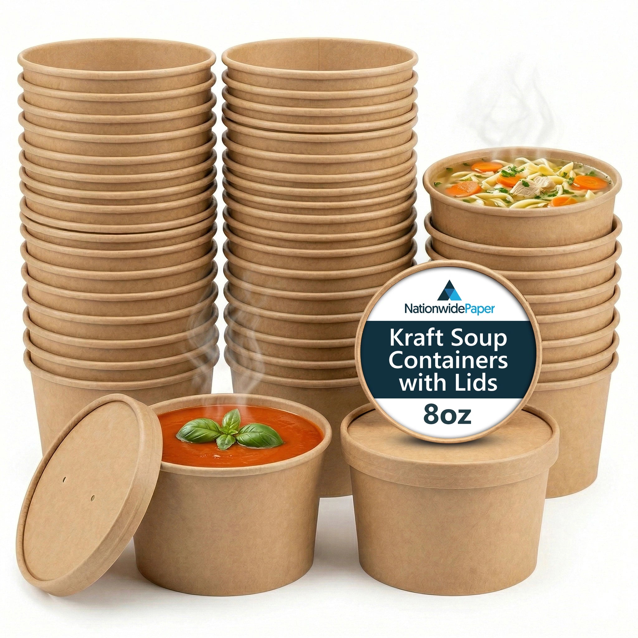 8oz Brown Kraft Soup Containers with Lids