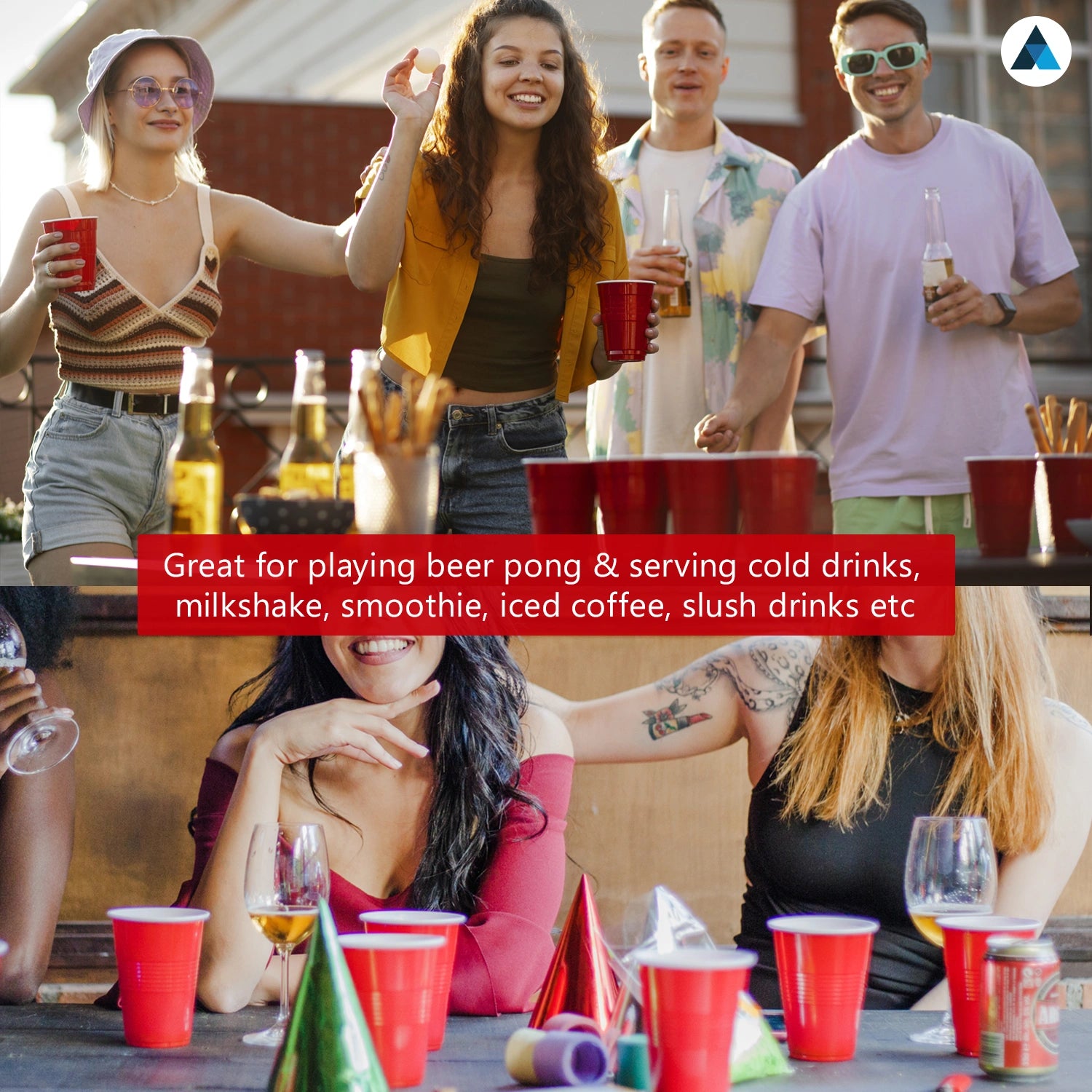 12 & 16oz Christmas Ping Pong Disposable Red Plastic Cups