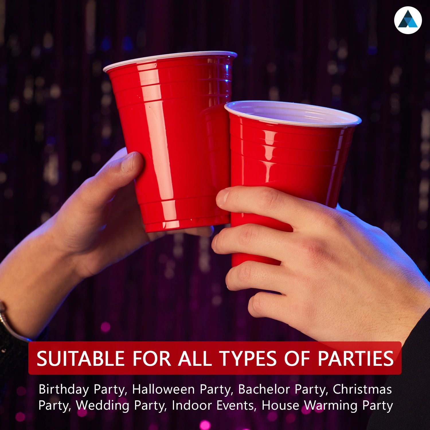 12 & 16oz Christmas Ping Pong Disposable Red Plastic Cups