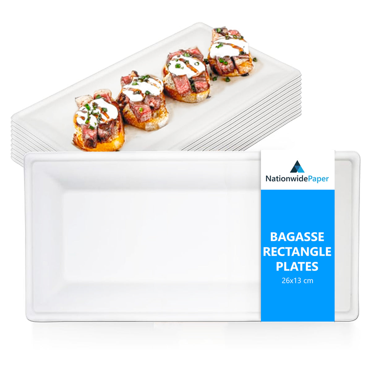 26x13 cm Rectangular Bagasse Plates