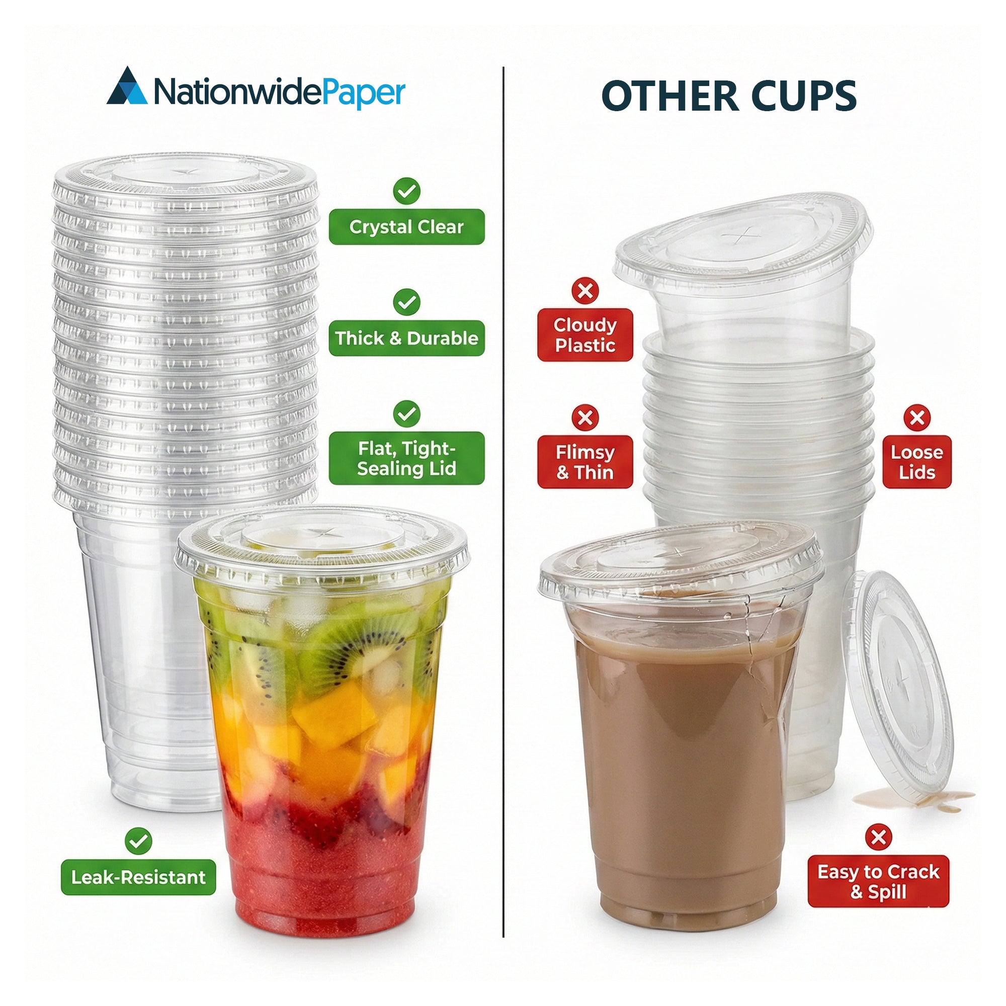 10oz Crystal Clear Smoothie Cups with Flat Lids