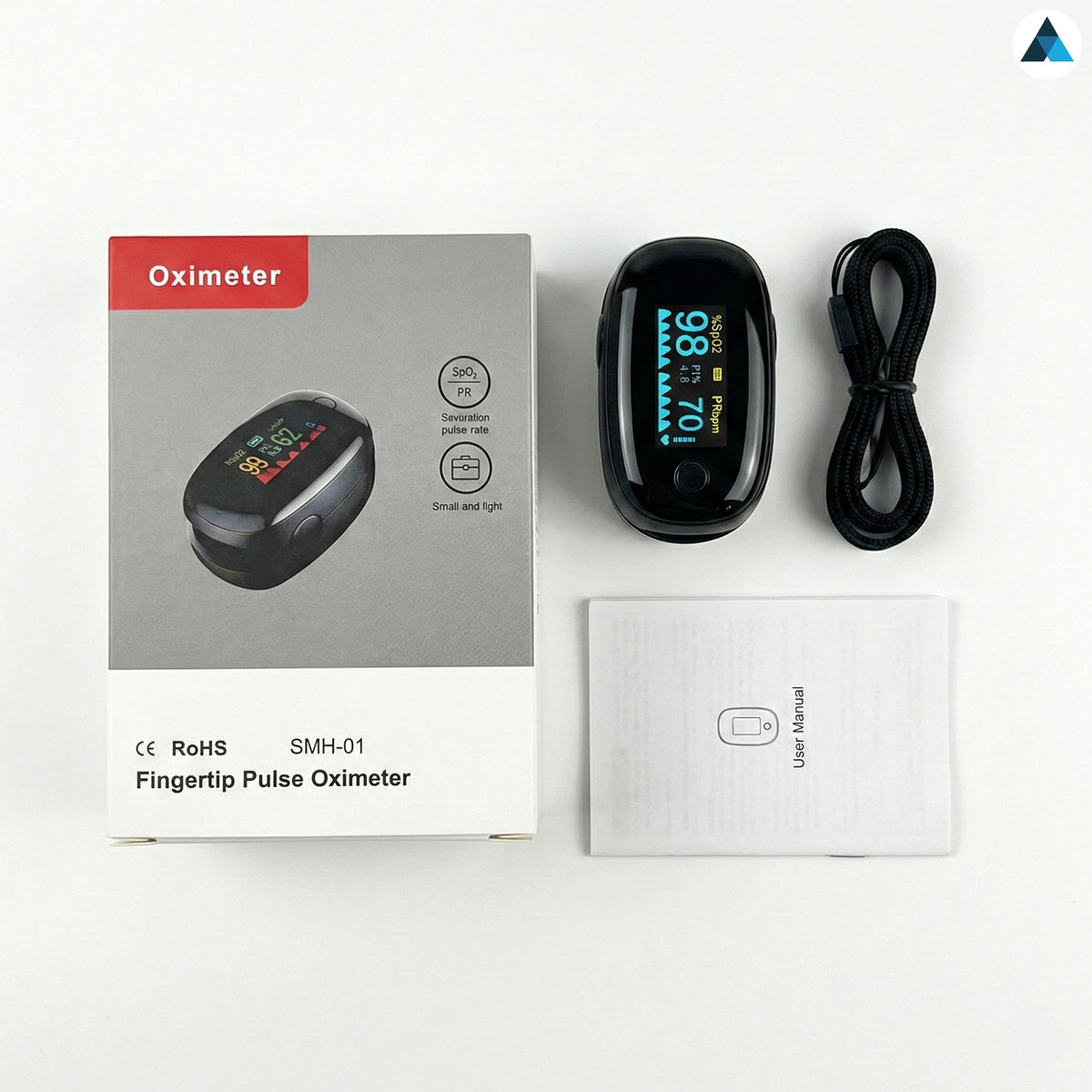 White & Black Fingertip Pulse Oximeter with OLED Display