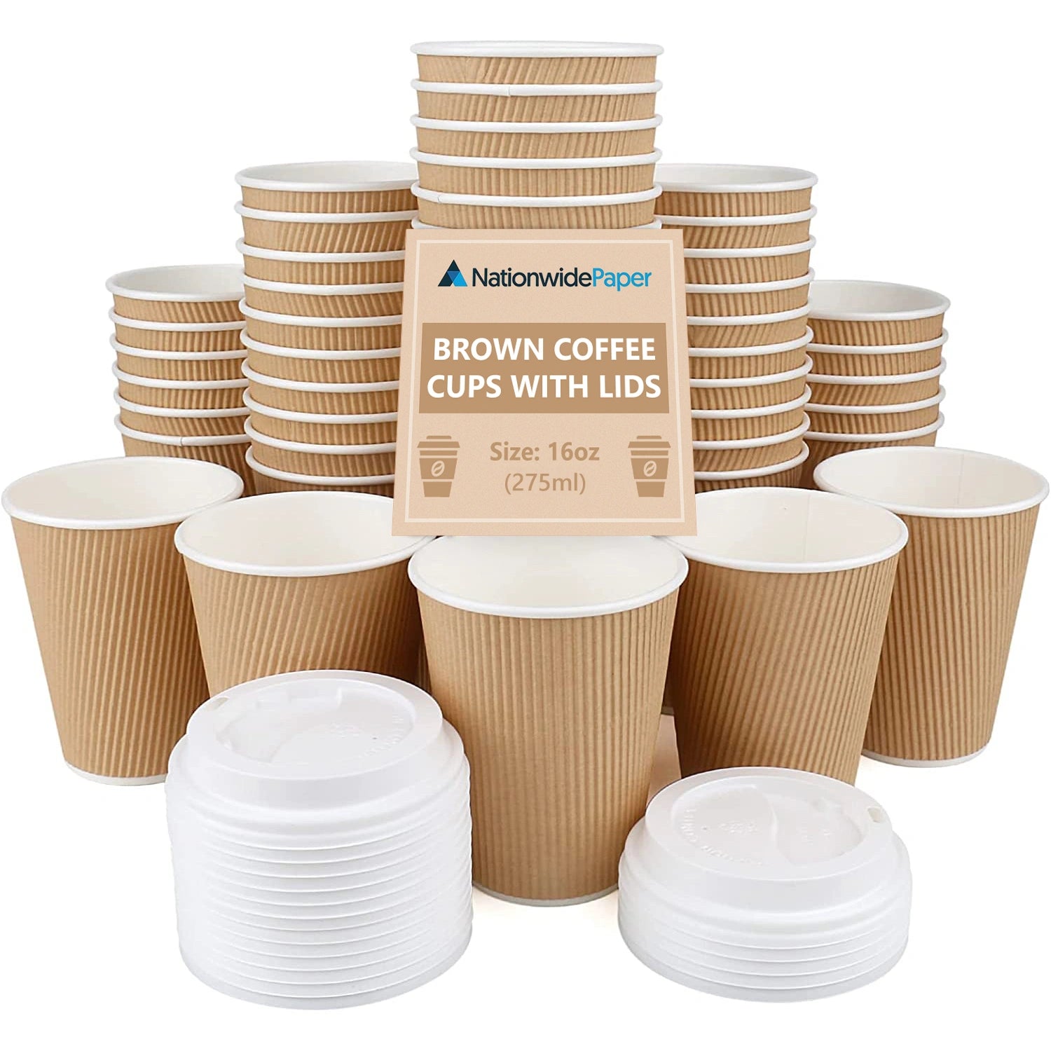16oz Brown Ripple Cups with Lids