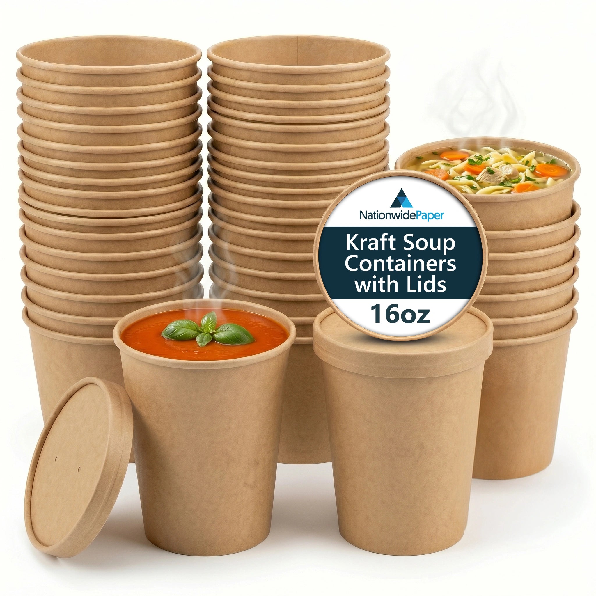 16oz Brown Kraft Soup Containers with Lids