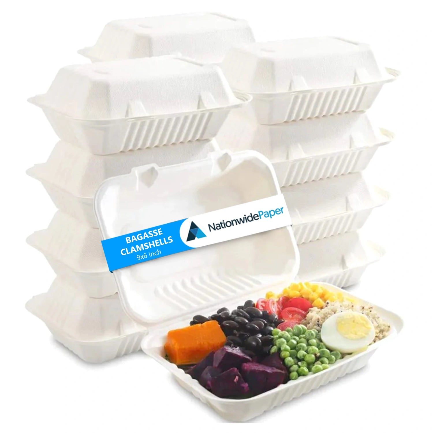 9x6 Inch Bagasse Clamshells 1 Compartment Takeaway Box