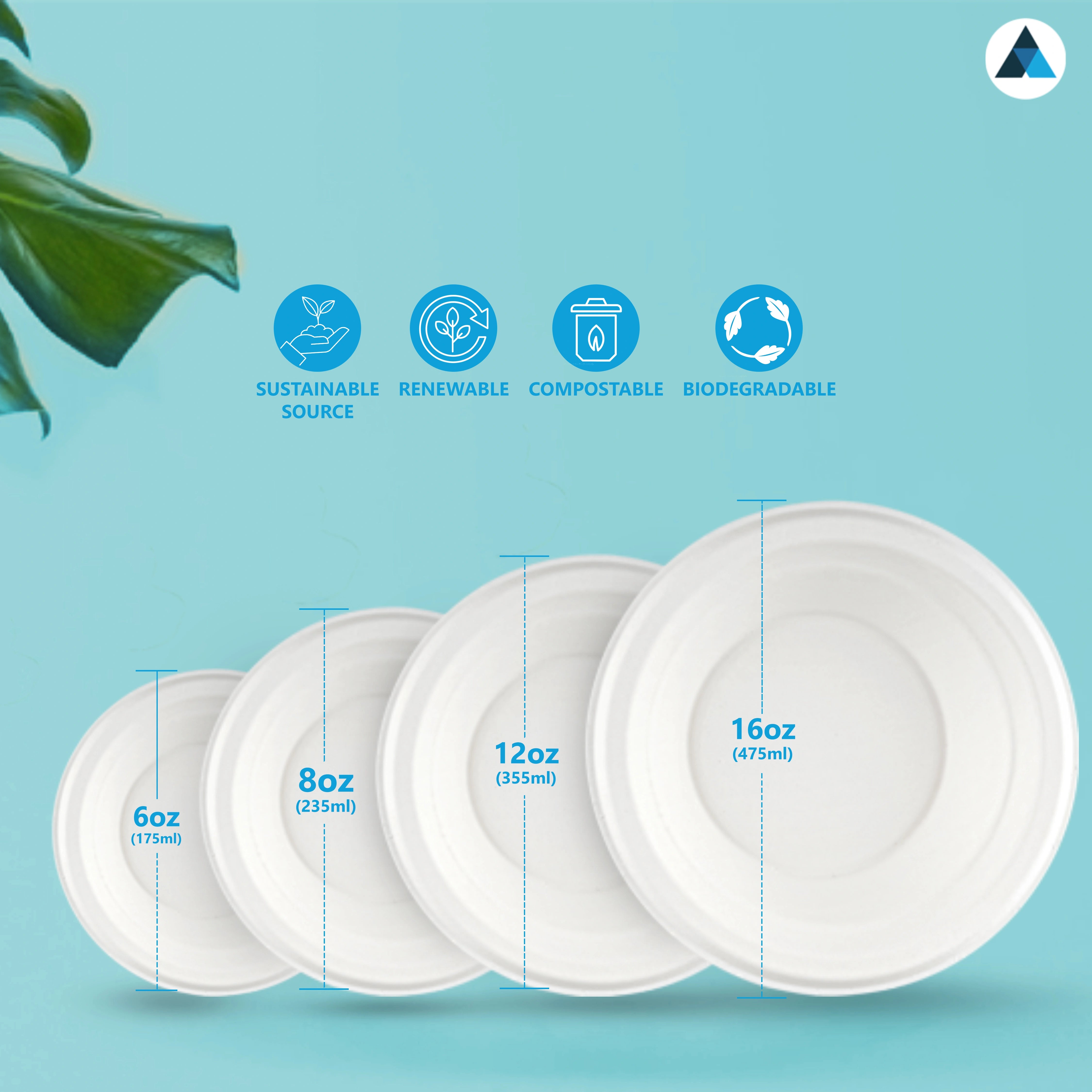 6oz White Bagasse Bowls Sugarcane Disposable