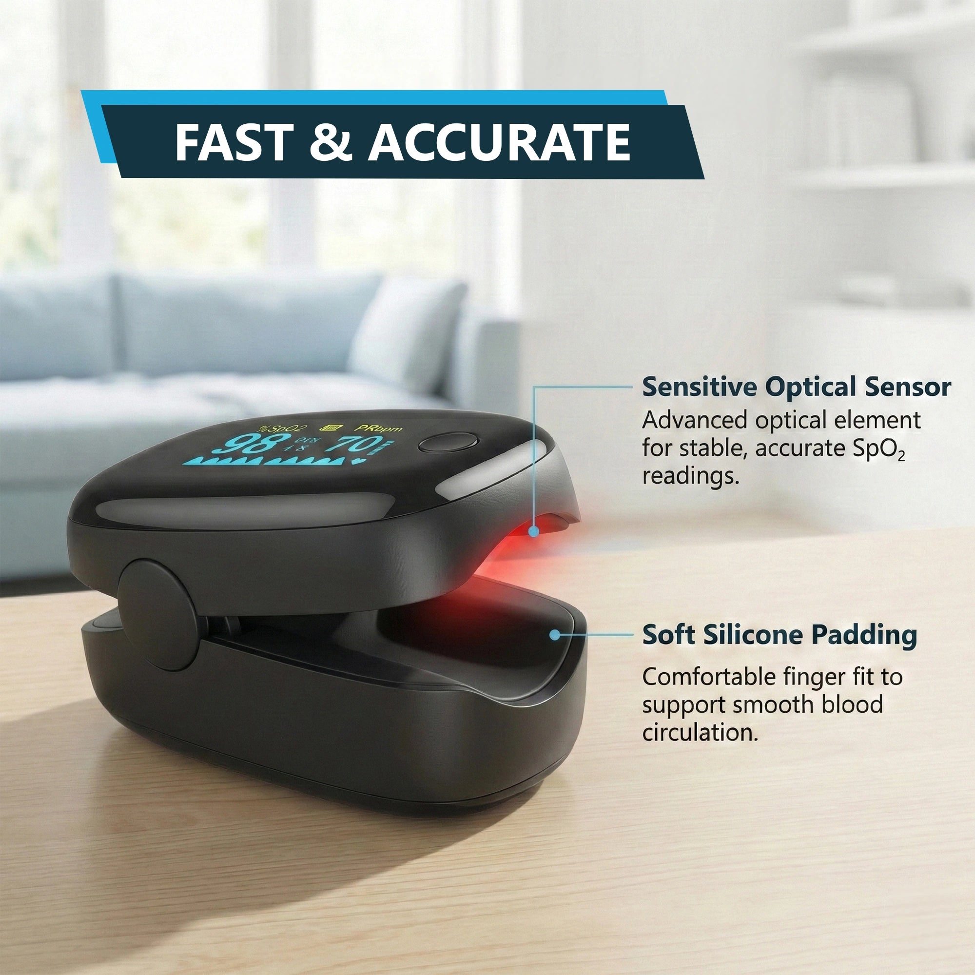 Black Fingertip Pulse Oximeter SpO2 Monitor with OLED Display