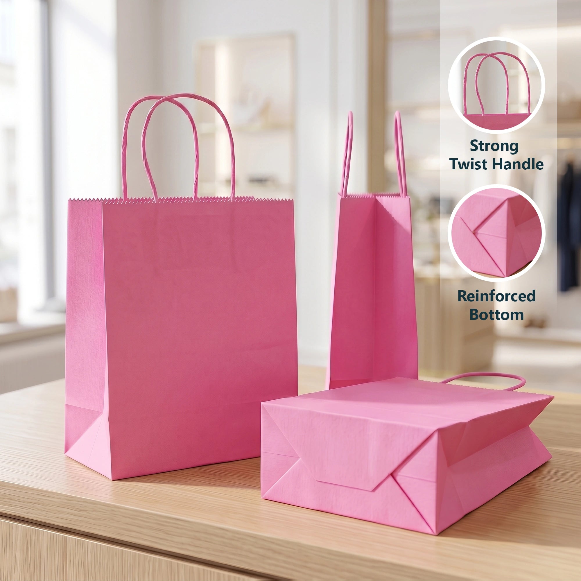 Small Pink Paper Gift Bags with Twiste Handle Party Bags 18x9x22cm