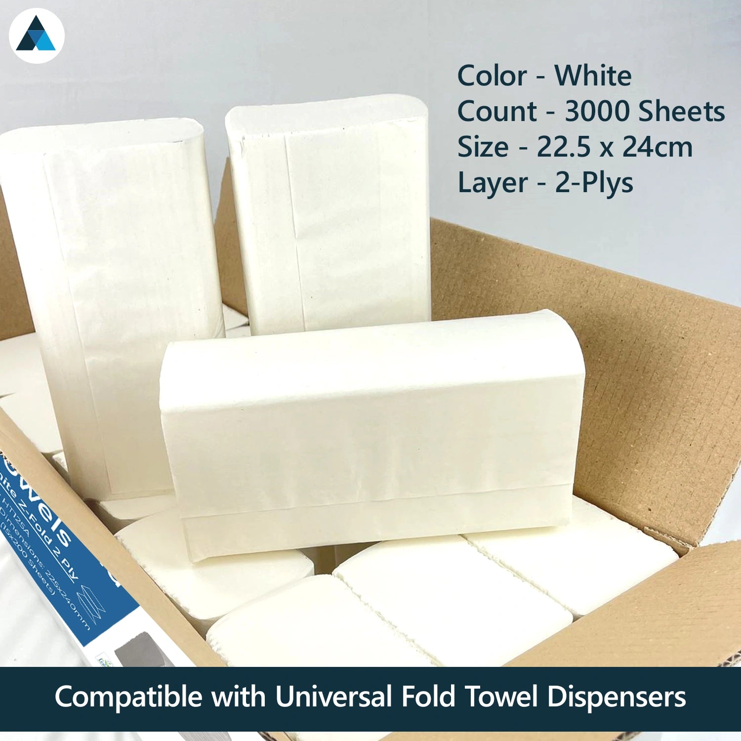 22.5x24cm Paper Towels 3000 Sheets Extra Strong 2 Ply Paper Towels Z Fold White
