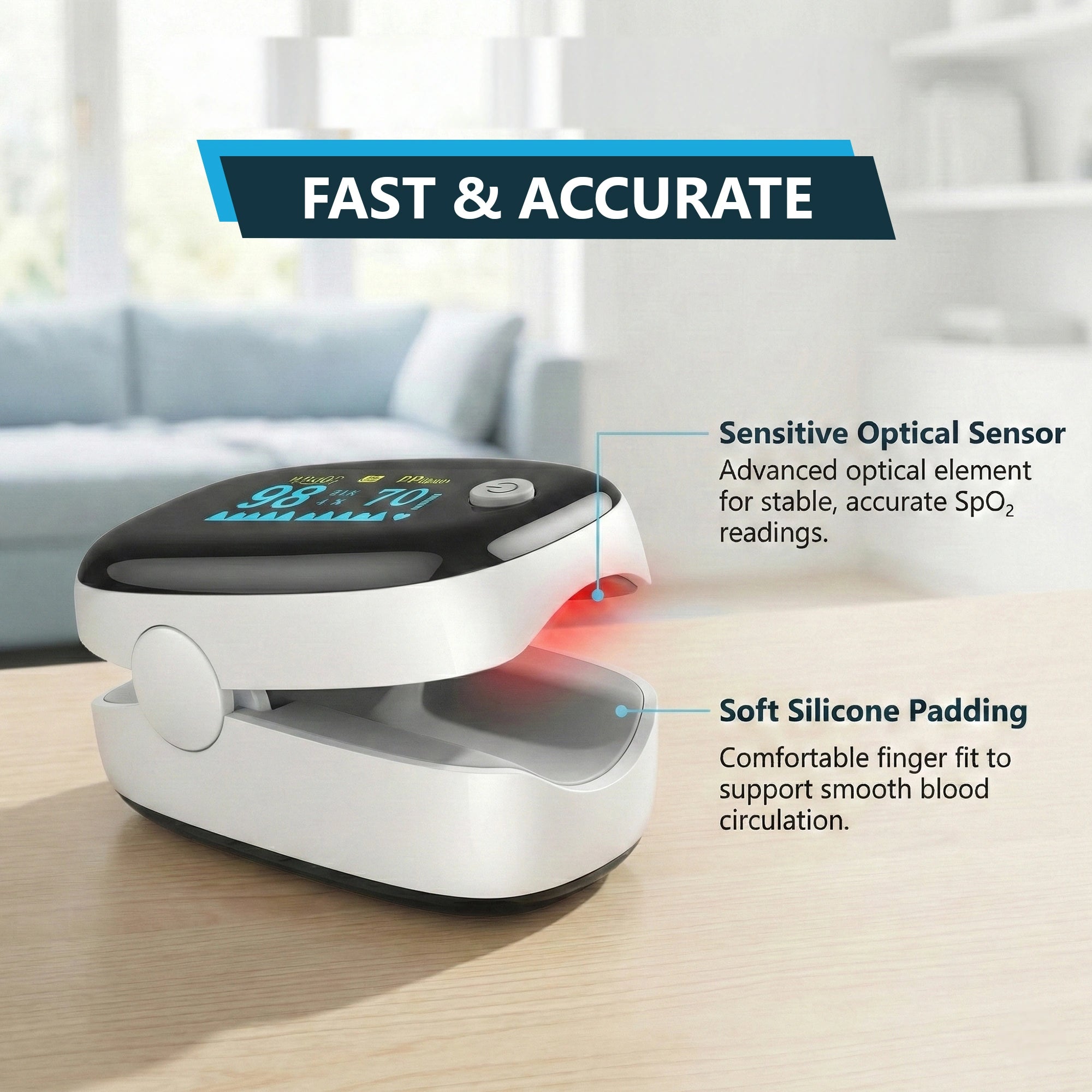 CE Certified SPo2 Pulse Oximeter - NHS Adherent White