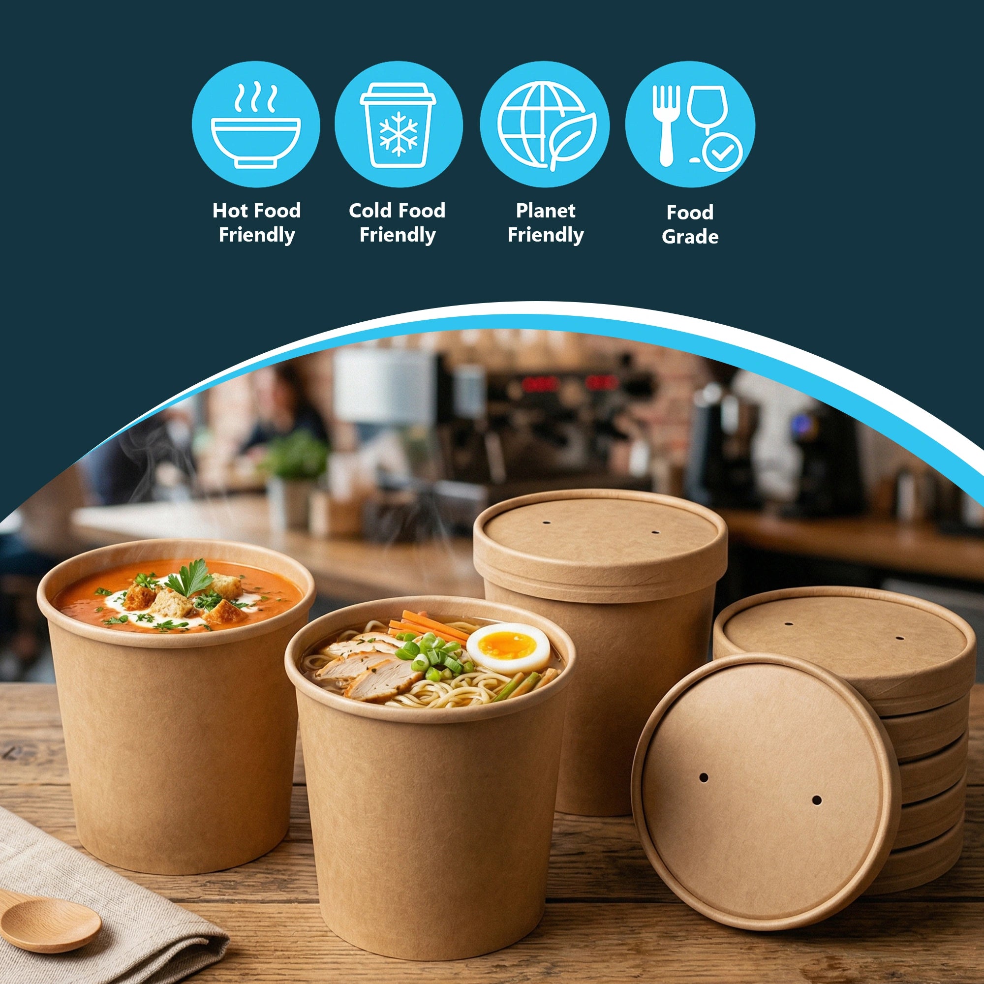 8oz Brown Kraft Soup Containers with Lids