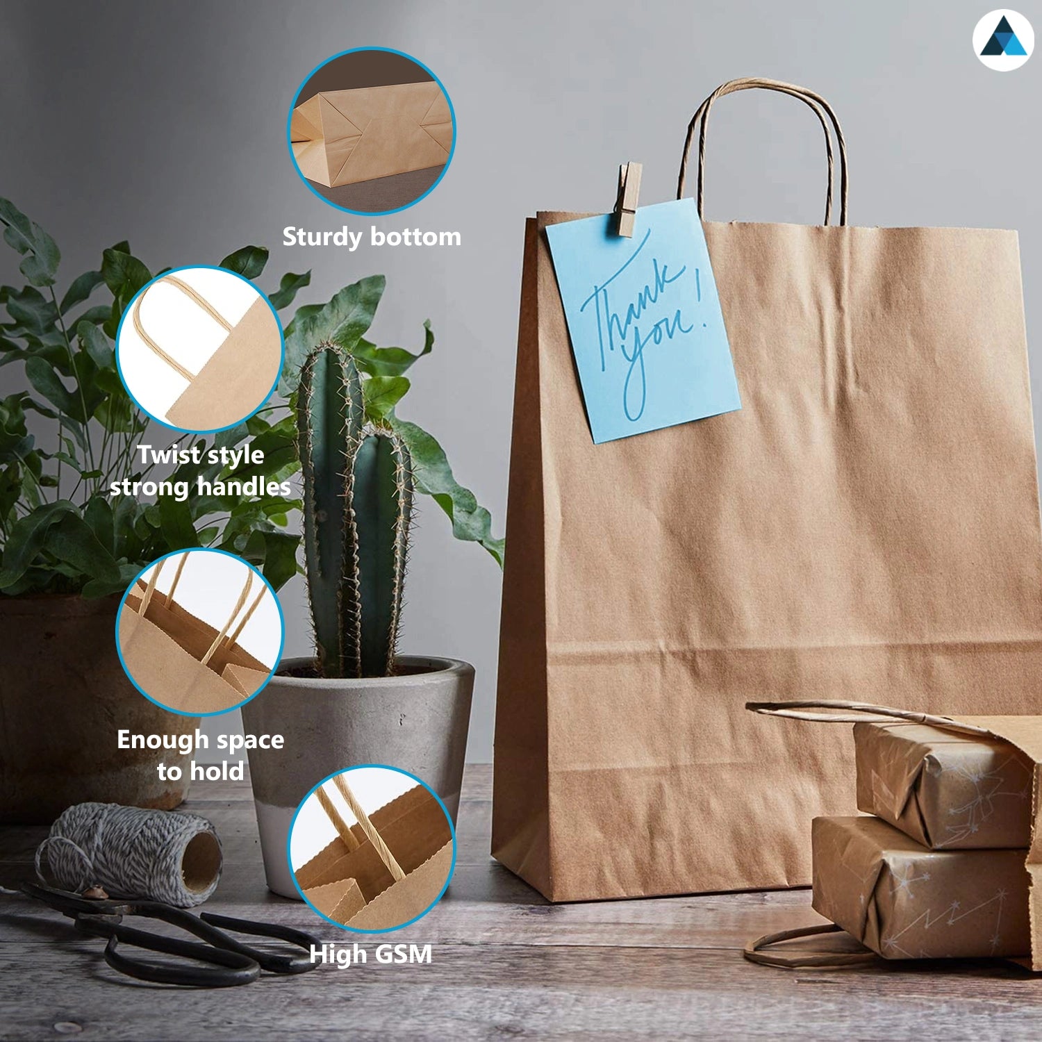 Extra Large White & Brown Paper Twist Handle Bags 32x22x28cm