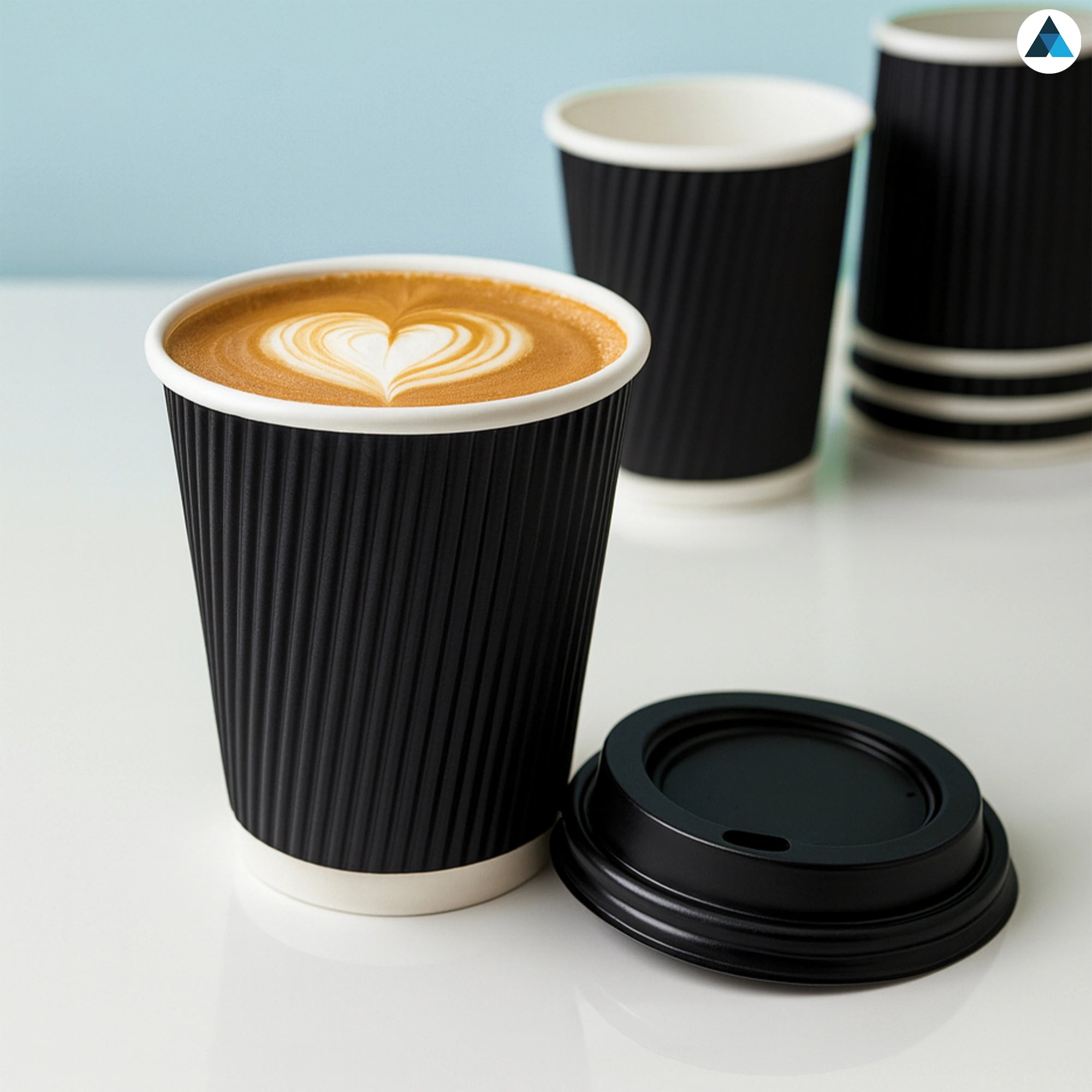 12oz/355ml Black Ripple Cups with Lids for Hot and Cold Coffee