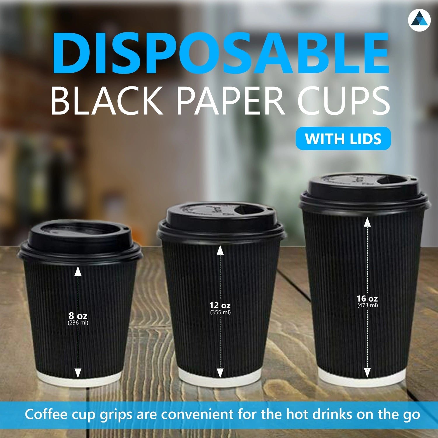 16oz Black Ripple Cups with Lids