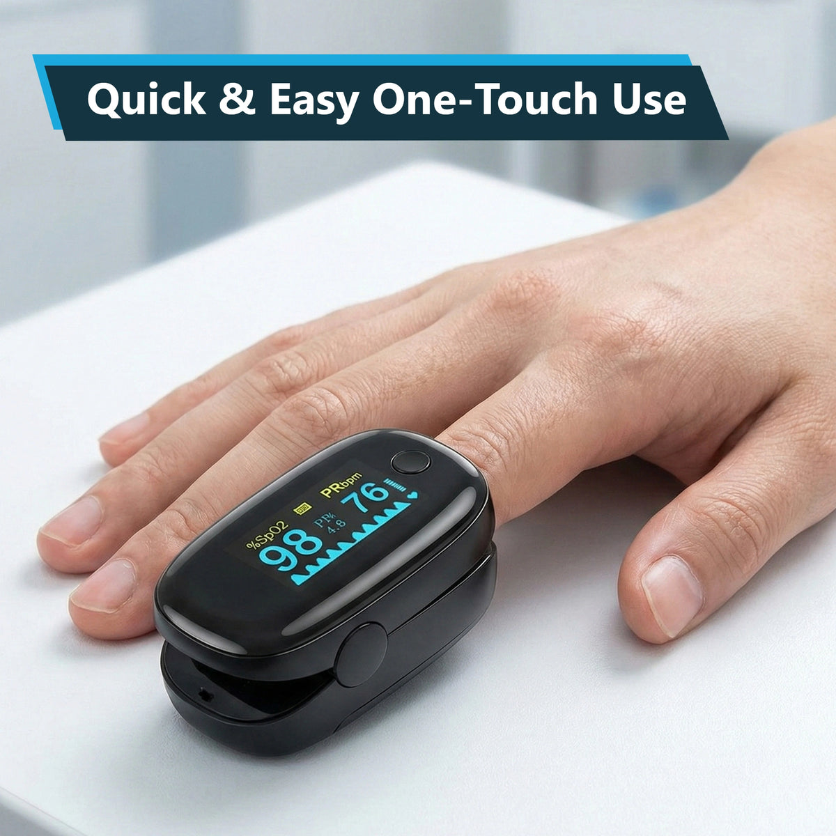 White & Black Fingertip Pulse Oximeter with OLED Display
