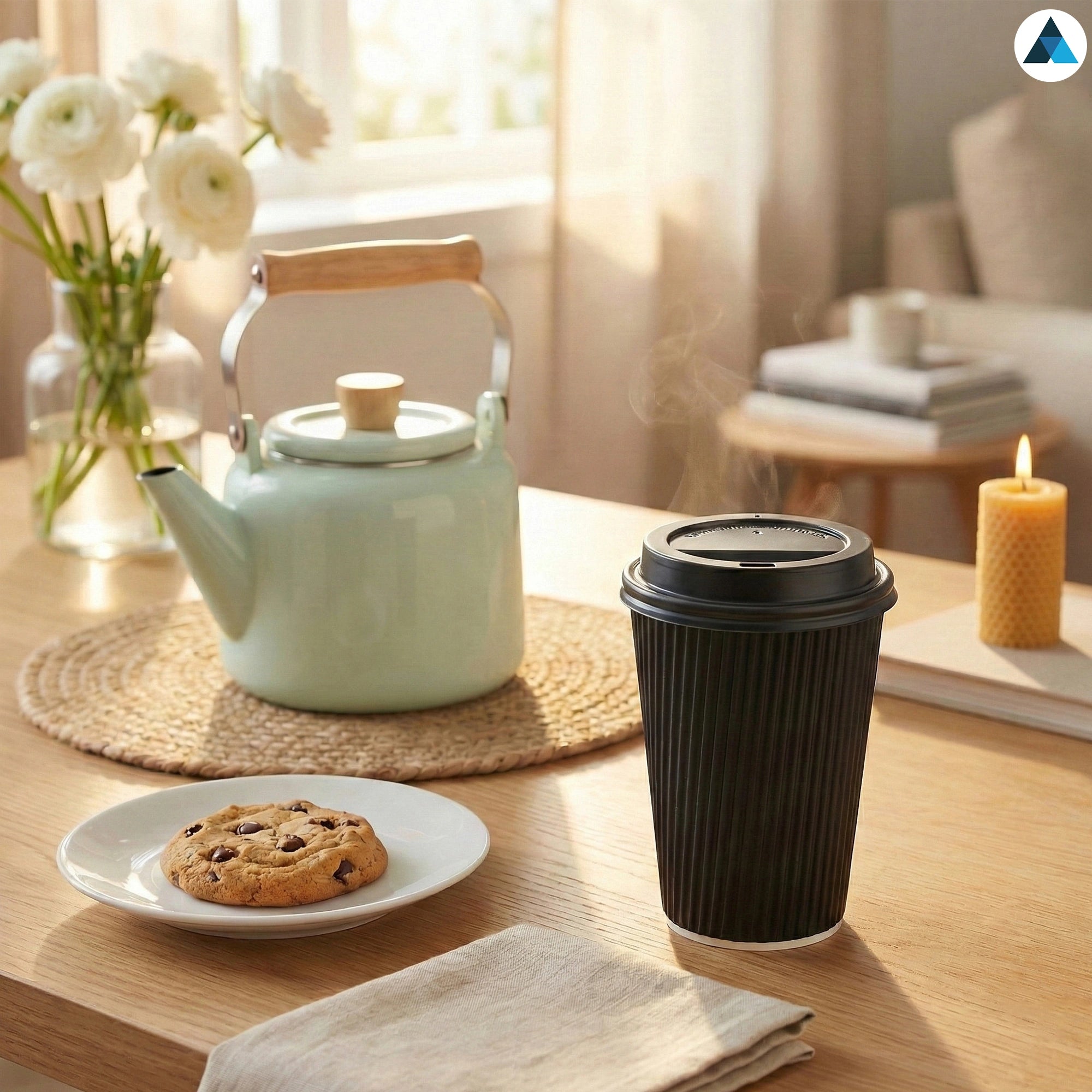 12oz/355ml Black Ripple Cups with Lids for Hot and Cold Coffee