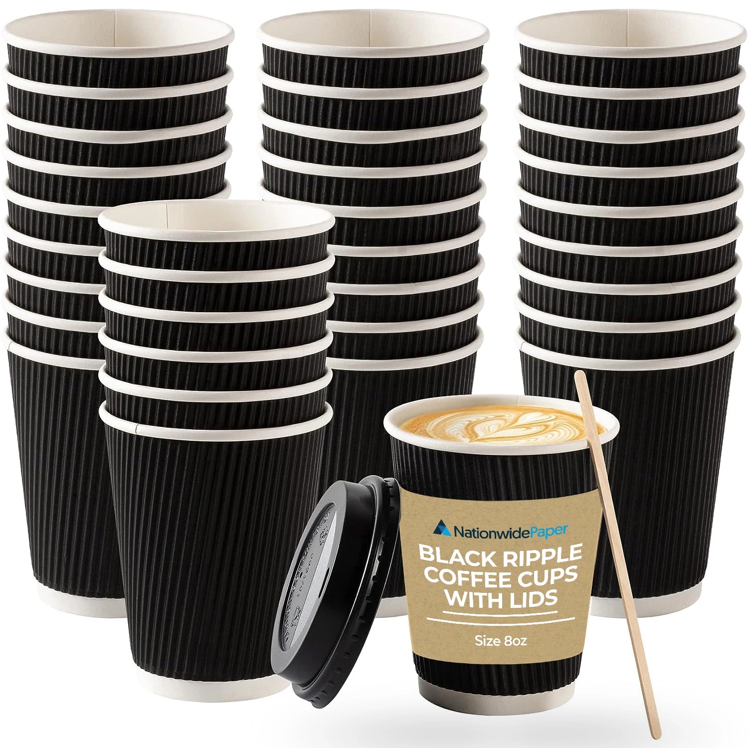 8oz Black Ripple Cups with Lids