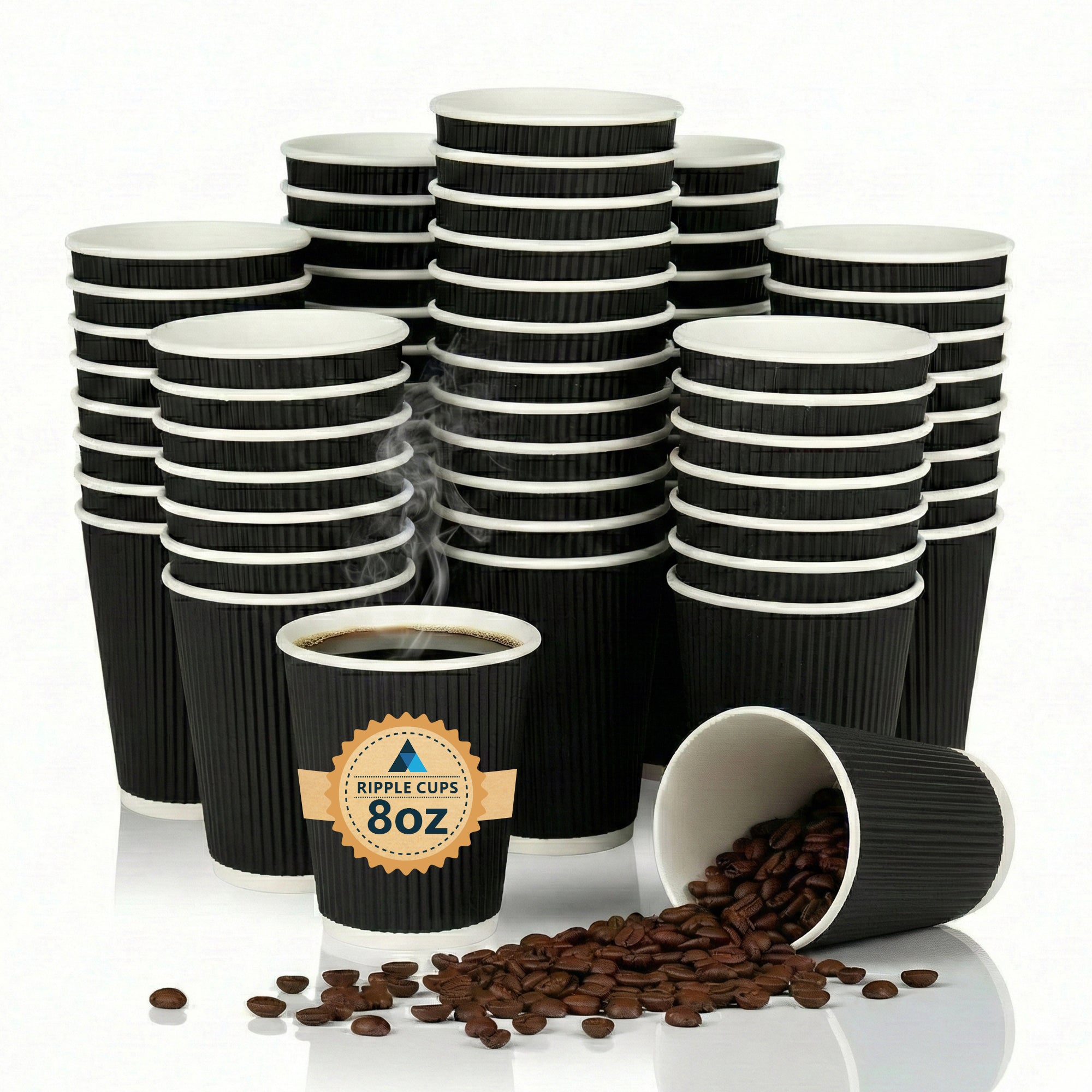 8oz/235ml Black Triple Wall Ripple Cups for Hot and Cold Coffee