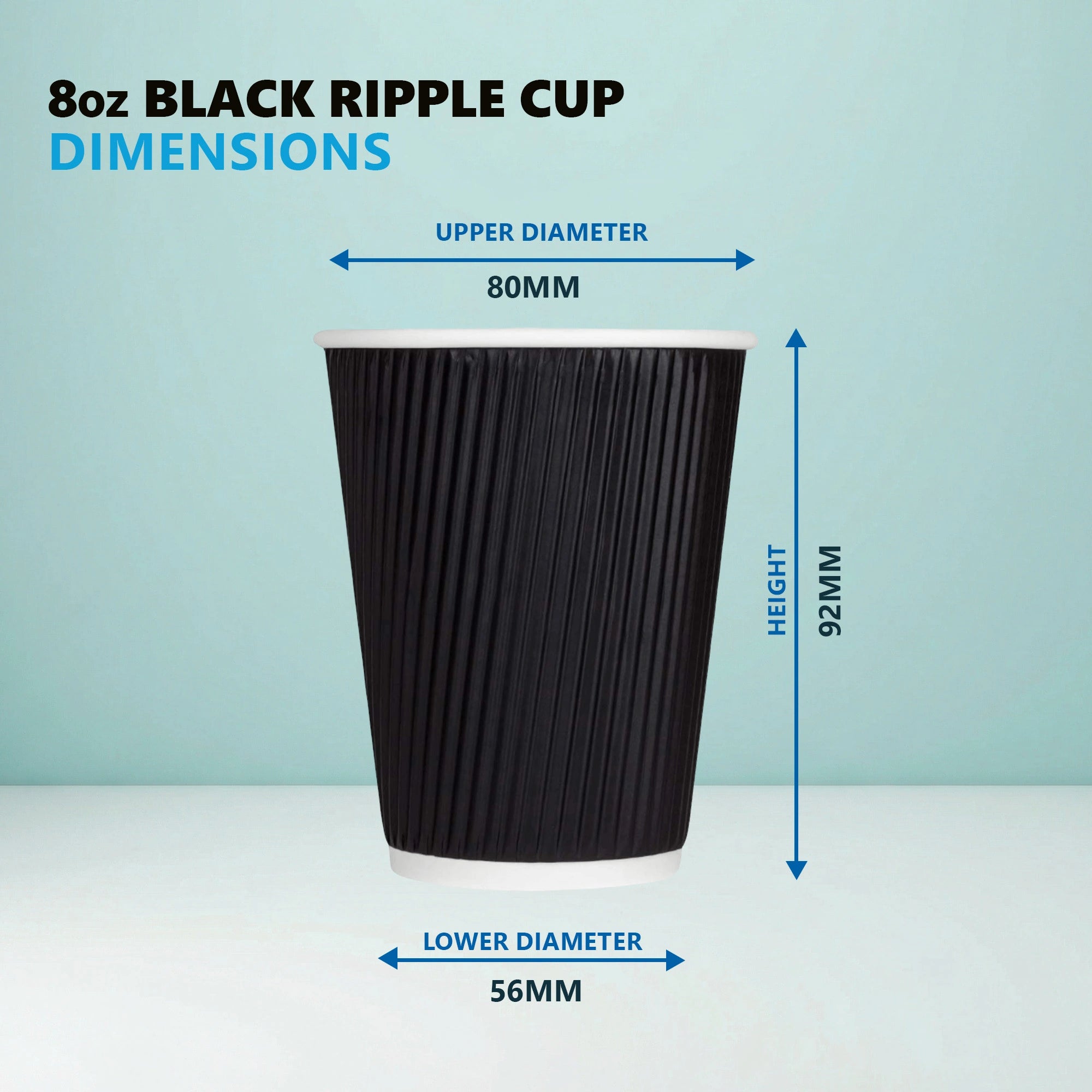 8oz/235ml Black Triple Wall Ripple Cups for Hot and Cold Coffee