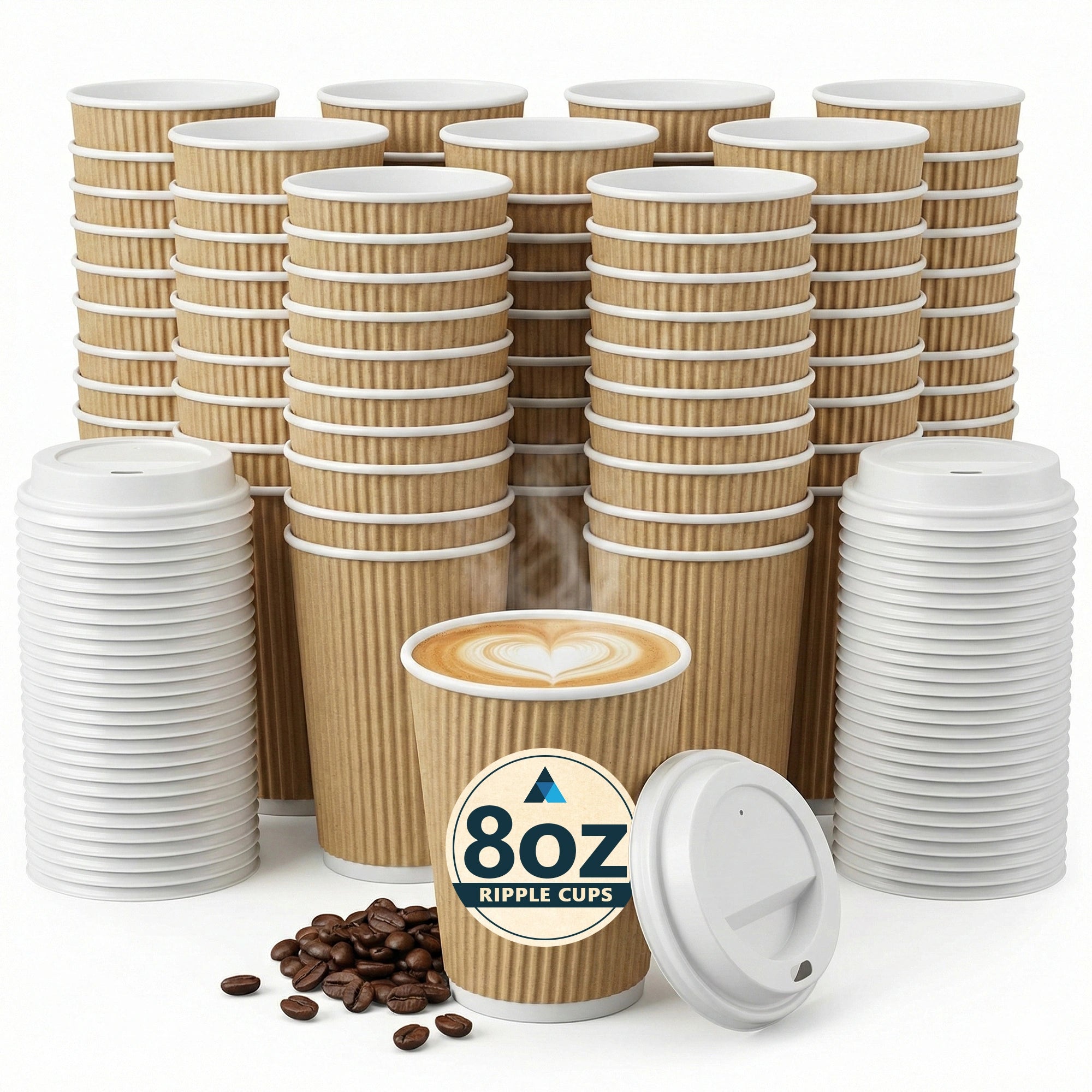 8oz Brown Ripple Cups with Lids