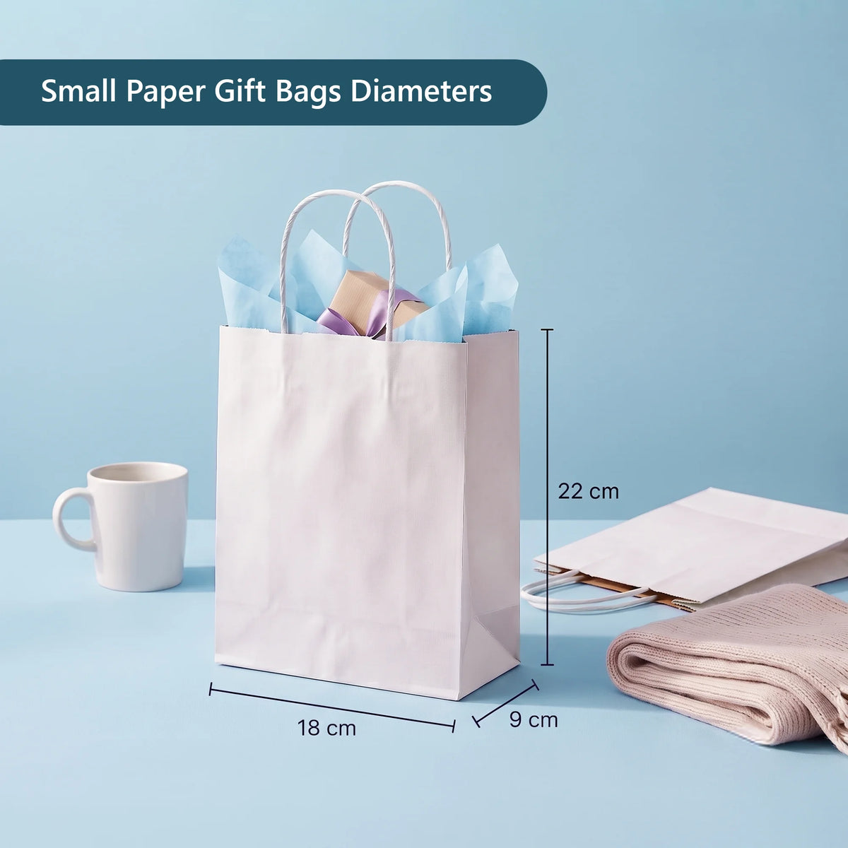 Small White Paper Gift Bags with Twist Handle Party Bags 18x9x22cm