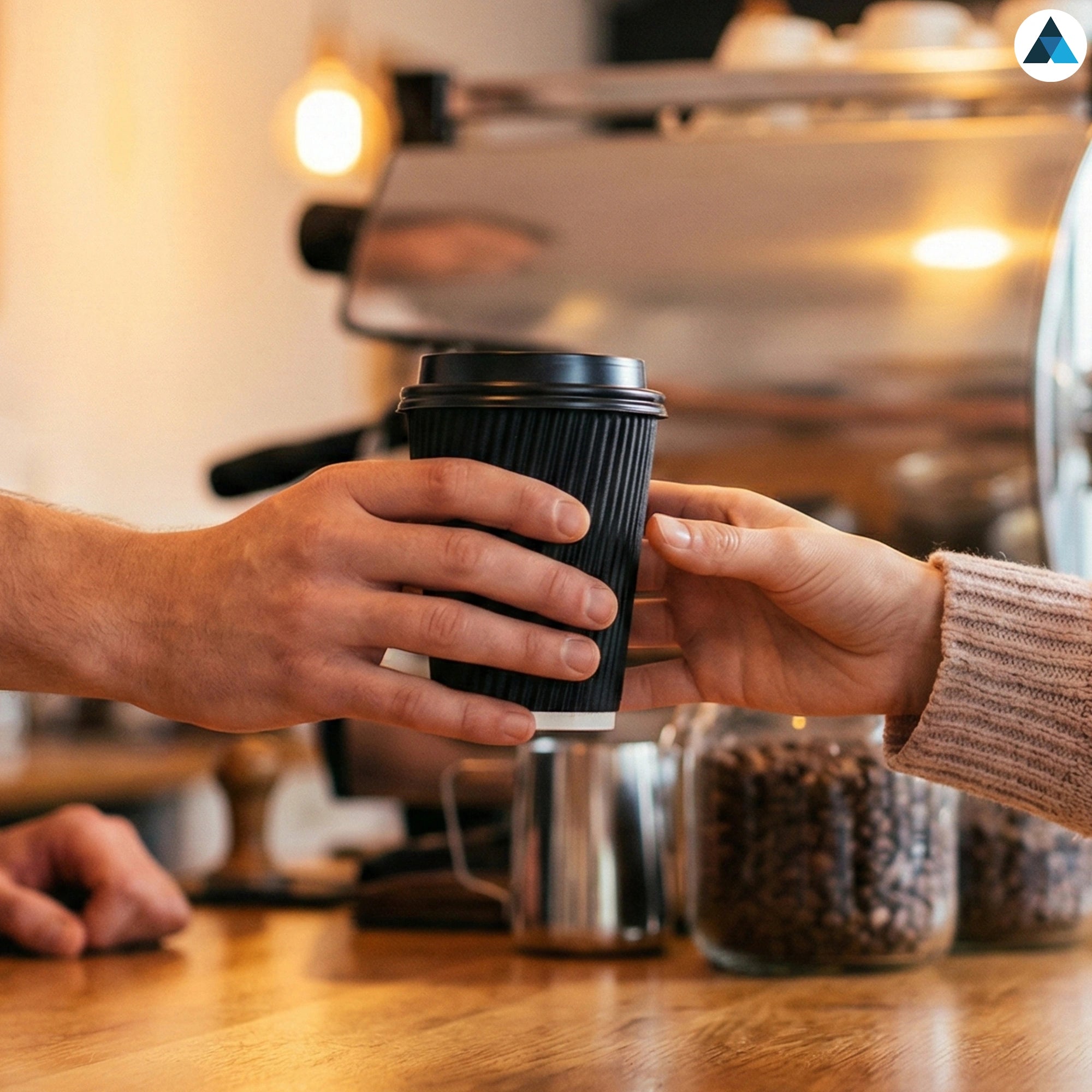 12oz/355ml Black Ripple Cups with Lids for Hot and Cold Coffee