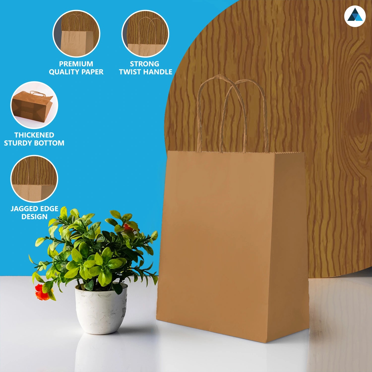 Small Brown Paper Gift Bags with Twist Handle Party Bags 18x9x22cm