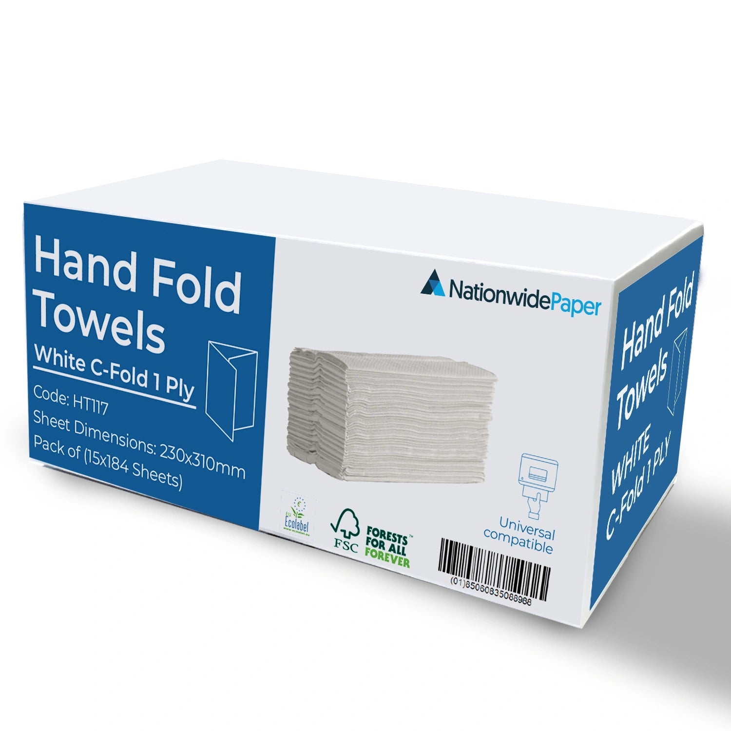 C Fold 1 Ply Paper Hand Towels 2760 White Sheets 15 Sleeves
