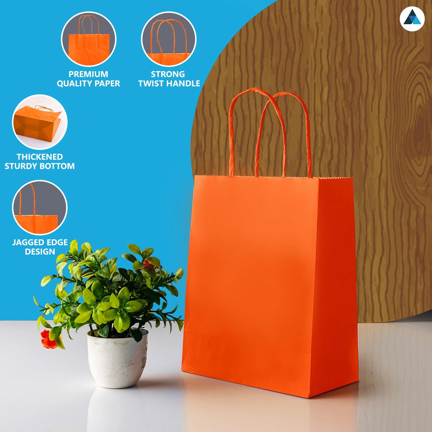Small Orange Paper Gift Bags with Twist Handle Party Bags 18x9x22cm