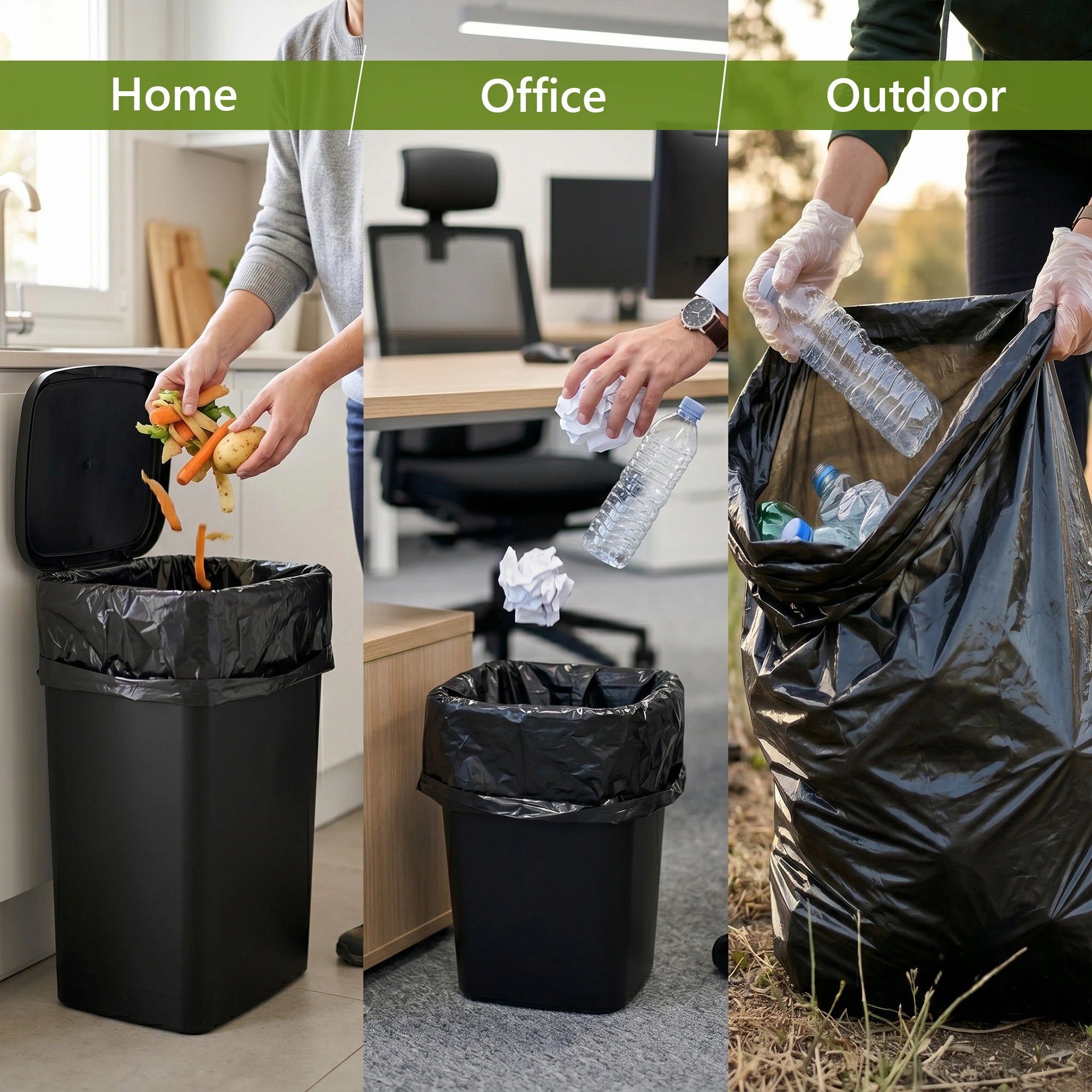 18x29x39 Inches Medium Duty Black & White Bin Bags (Pack of 200)